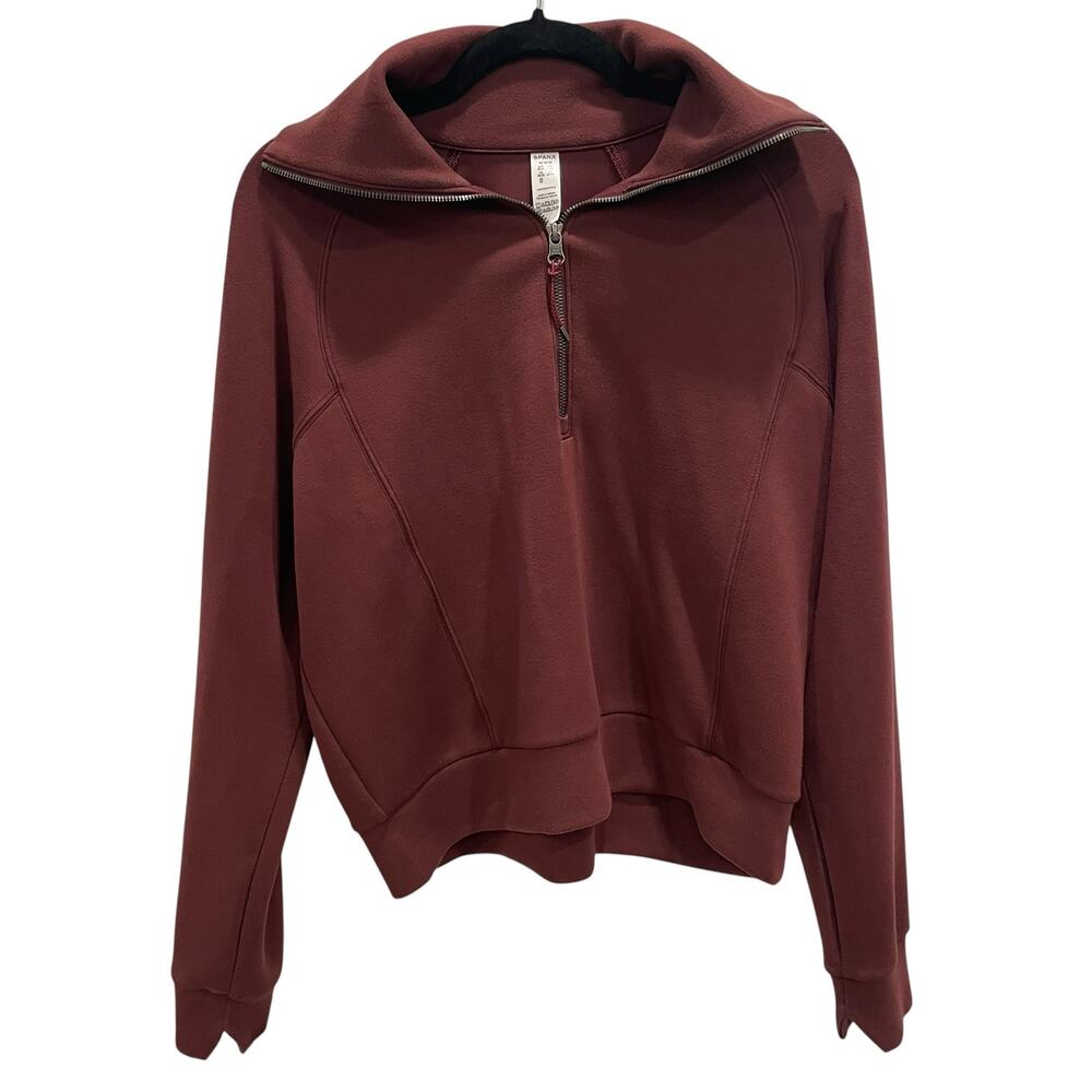 SPANX AirEssentials Half Zip Pullover Sweatshirt Spice Red Brown Women's Medium